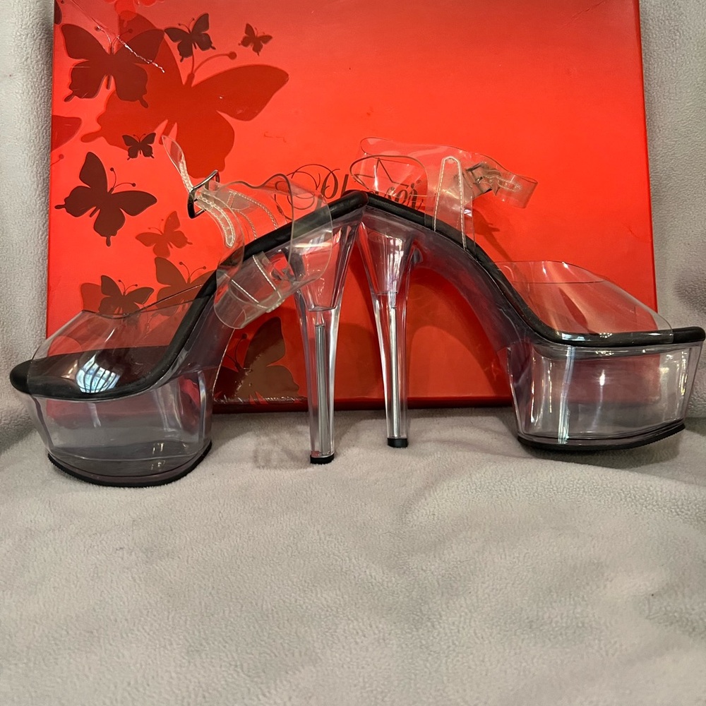 Pleaser Aspire-609; 6” heel, Clear/Black color